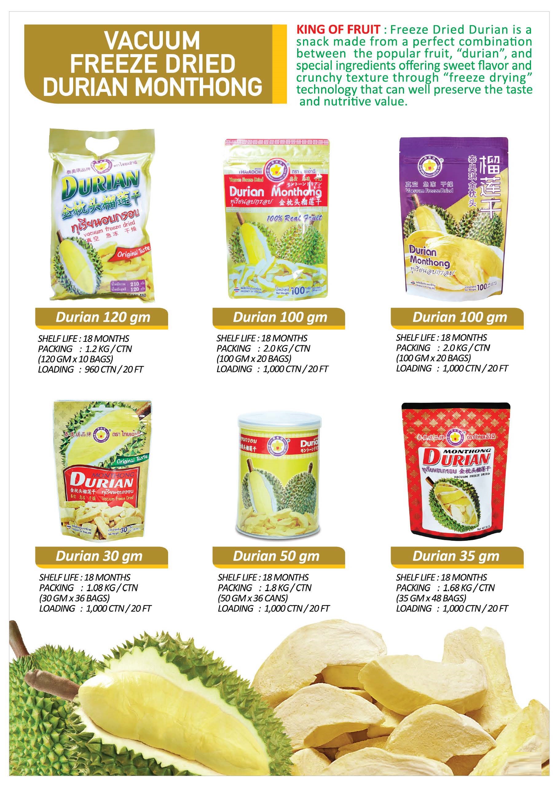 Freeze Dried Durian ( King of Fruit ) 3 Seasons Fruit Industry Co